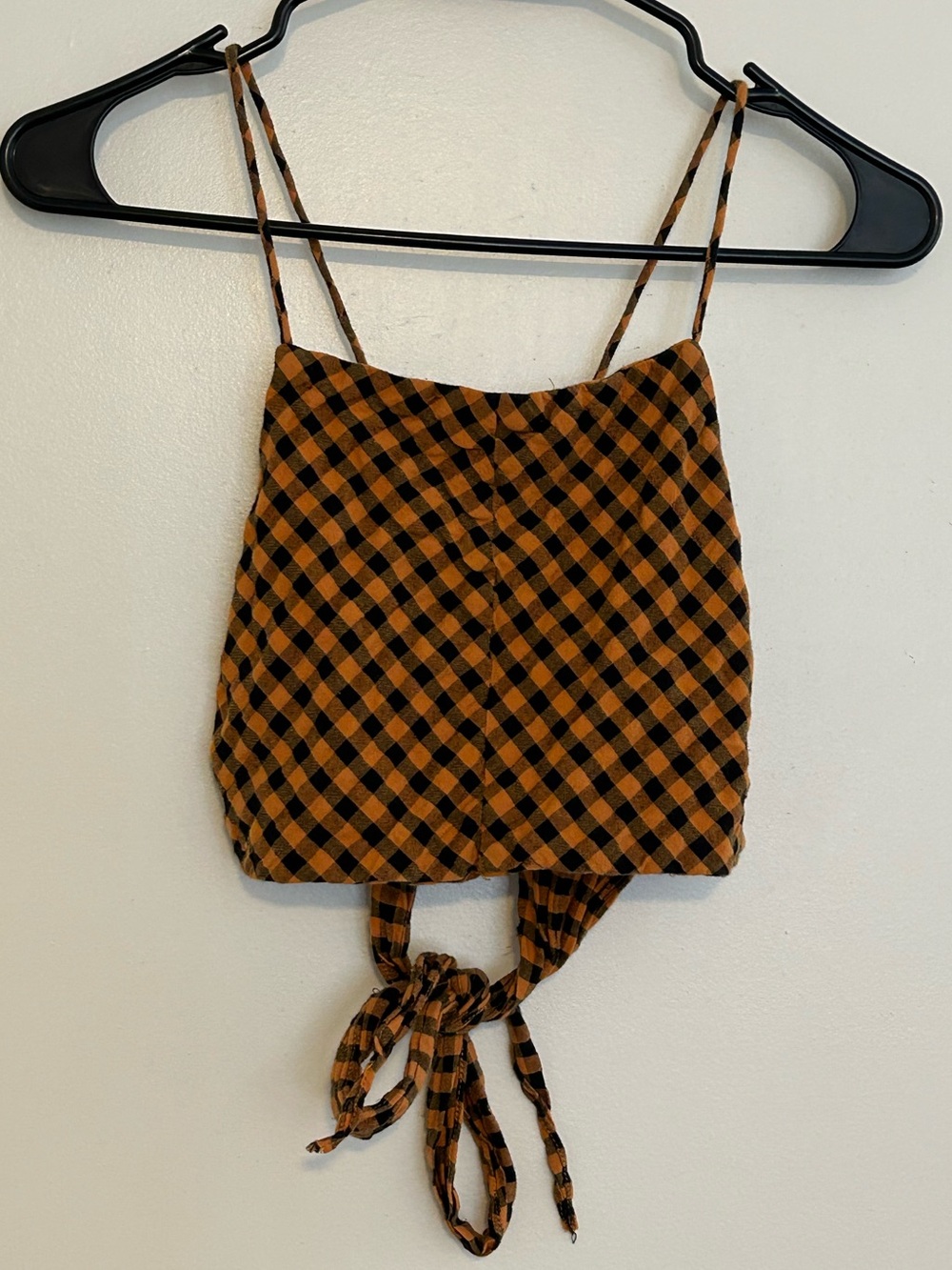 Zara Gingham Plaid Halter Crop Top in Orange and Black